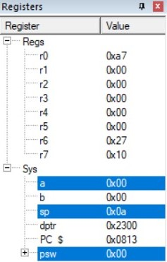 Окно SFR регистров ядра 8051